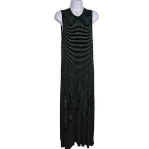 NSR Dark Green White Striped Ribbed Sleeveless T Shirt Maxi Dress Size Small EUC